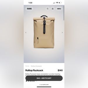 Rain- Rolltop Rucksack. Color: Sand/ NWT*